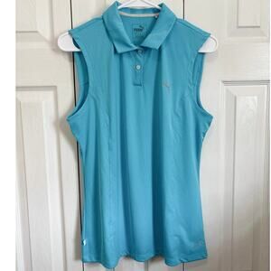 Puma Golf Turquoise Blue Sleeveless Dry Cell Polo Shirt Size Large